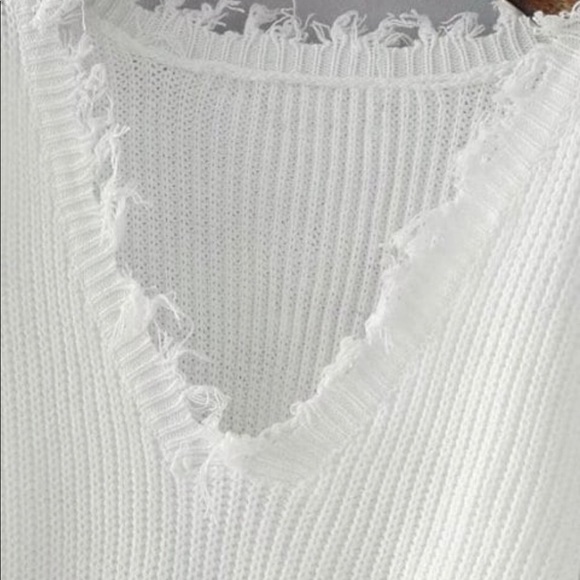 Loose Ripped V Neck Sweater - Picture 3 of 8